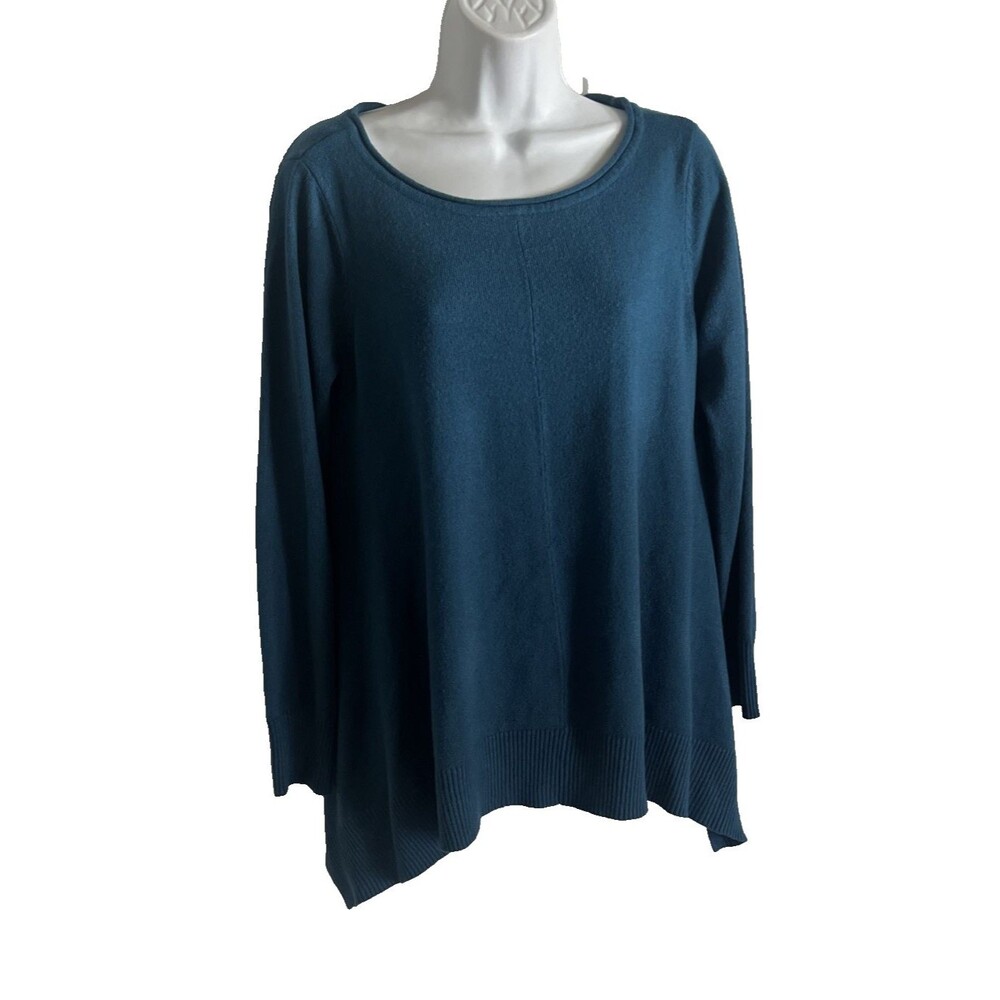 Vintage Jaclyn Smith Teal Asymmetrical Pullover Sweater Medium 90s Y2K Ribbed